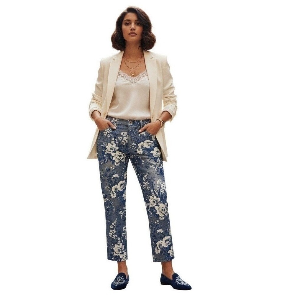 Ralph Lauren Collection Floral Jacquard Pants Women Made Italy 36 in x 27 in